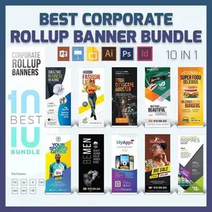 10 Best Corporate Rollup Banners Bundle for (Photoshop, Illustrator, InDesign, PowerPoint)