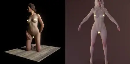 D Kneeling nude (NSFW) and Photorealistic Female Character