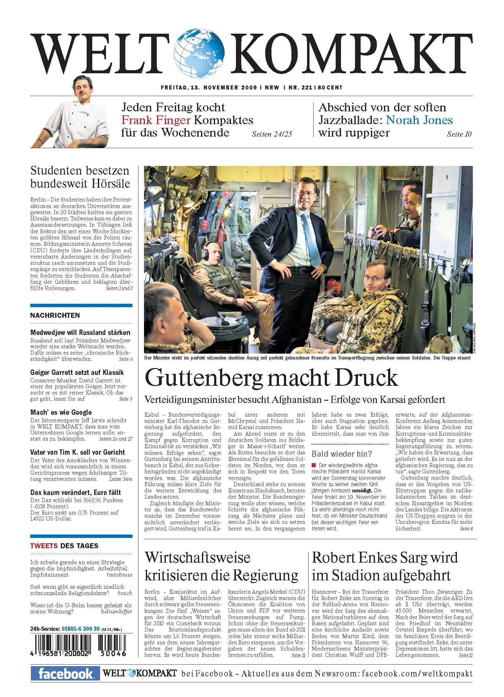 Die Welt kompakt vom 13. November 2009