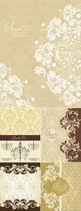 Beige Floral Cards Vector