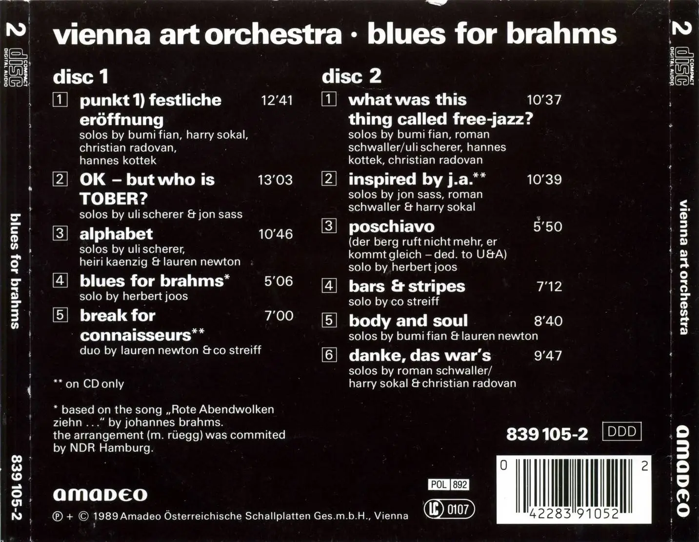 Vienna Art Orchestra - Blues For Brahms (1989) {2CD Set Amadeo 839 105-2}