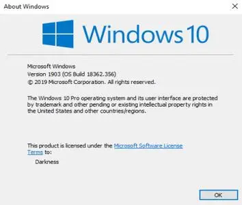 Microsoft Windows 10 Pro VL 1903 (OS Build 18362.356)
