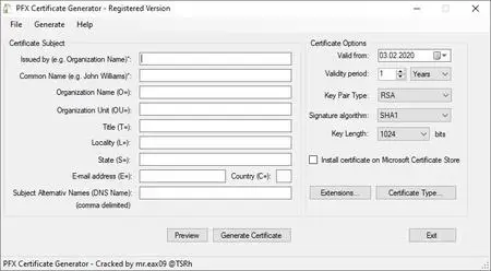 PFX Digital Certificate Generator 4.0