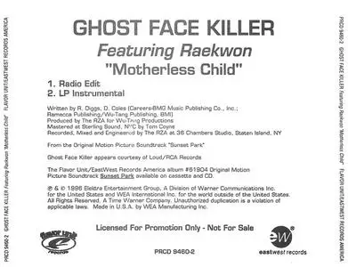 Ghost Face Killer featuring Raekwon - Motherless Child (US promo CD single) (1996) {Flavor Unit/EastWest/Elektra}