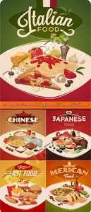 Menu poster Mexican Italian Japanese Chinese and fast food vector
