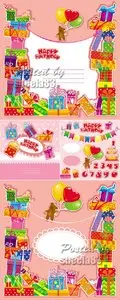 Cute Birthday Cards Vector