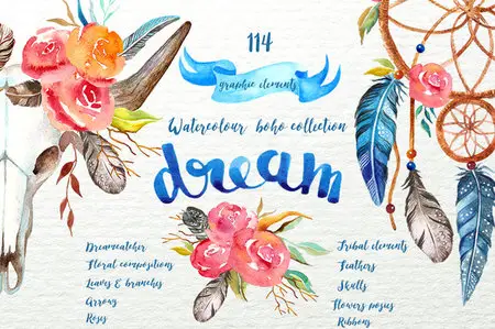 CreativeMarket - Watercolour boho dream collection