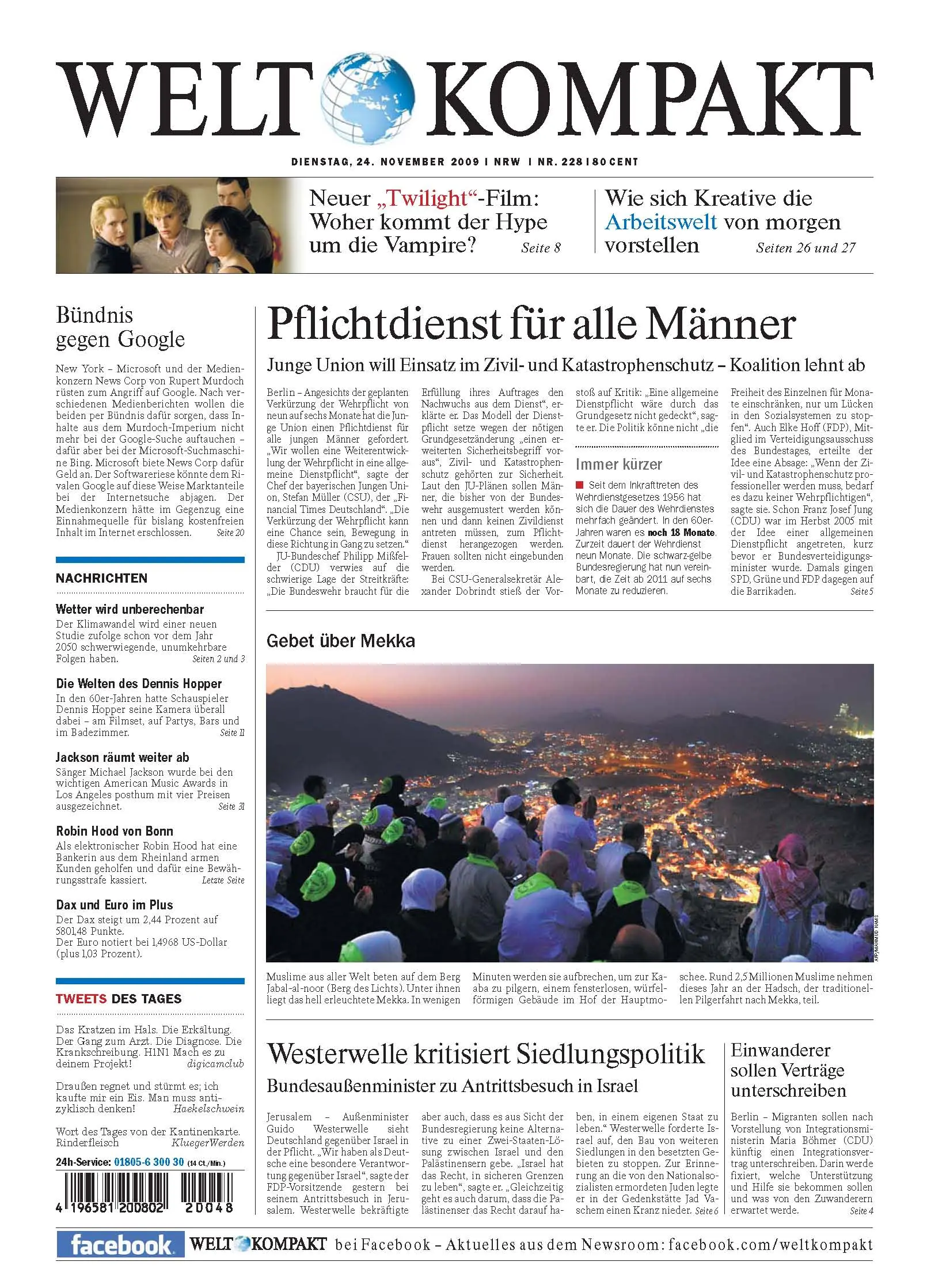 Die Welt kompakt vom 24. November 2009
