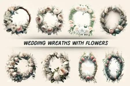 Flowers Wedding Wreaths - 12 PNG Clipart Pack