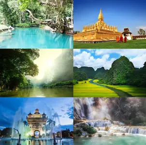 Collection of Laos Waterfall River Landscape