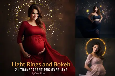 21 Maternity golden halo light ring overlays PNG for Photoshop
