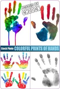 Colorful prints of hands - Stock Photo