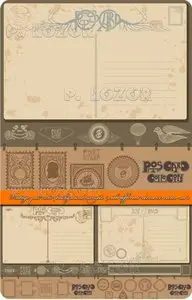 Vintage post card background sample with different element vector set 2