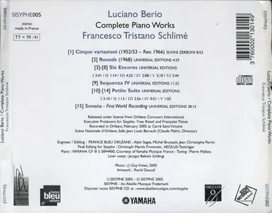 Tristano - Berio - Complete Piano Works [Sisyphe SISYPHE005] {France 2005}