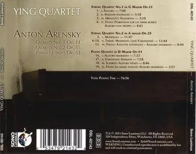 Ying Quartet, Adam Neiman - Anton Arensky: String Quartets Nos. 1 & 2; Piano Quintet (2011)