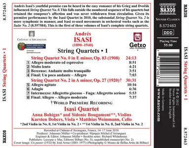 Isasi Quartet - Andres Isasi - Complete String Quartets, Volume 1: Nos. 0 & 2 (2012)