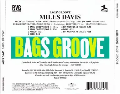 Miles Davis - Bags' Groove (1954) {2008 Prestige RVG Remasters Series}