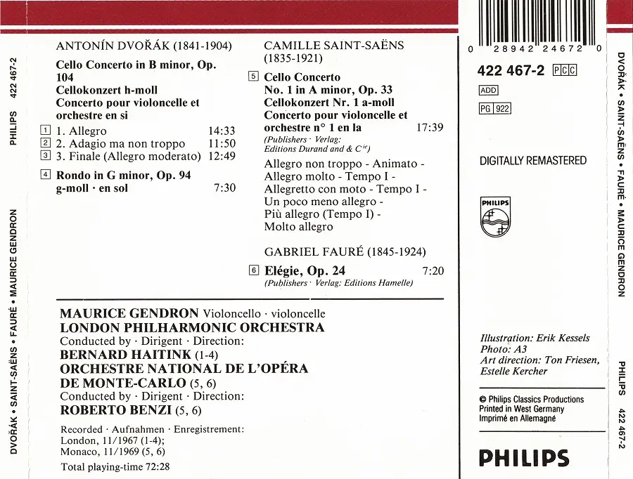 Maurice Gendron - Dvořák, Saint-Saëns: Cello Concertos; Fauré: Elégie (1989)