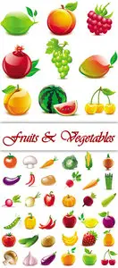 Glossy Fruits & Vegetables Icons Vector 