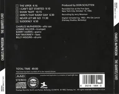 Charles McPherson - The Quintet Live (1966) {Prestige OJCCD-1804-2 rel 1992}