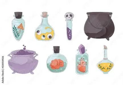 Magic Potion Bottles Spell Jars with Cauldron 530154926