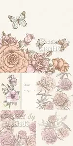 Vintage Flowers Backgrounds Vector 3