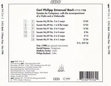 Trio 1790 - Carl Philipp Emanuel Bach: Five Piano Trios (1994)