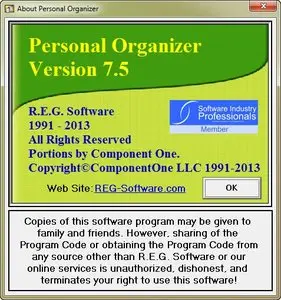 Reg Software Personal Organizer 7.5