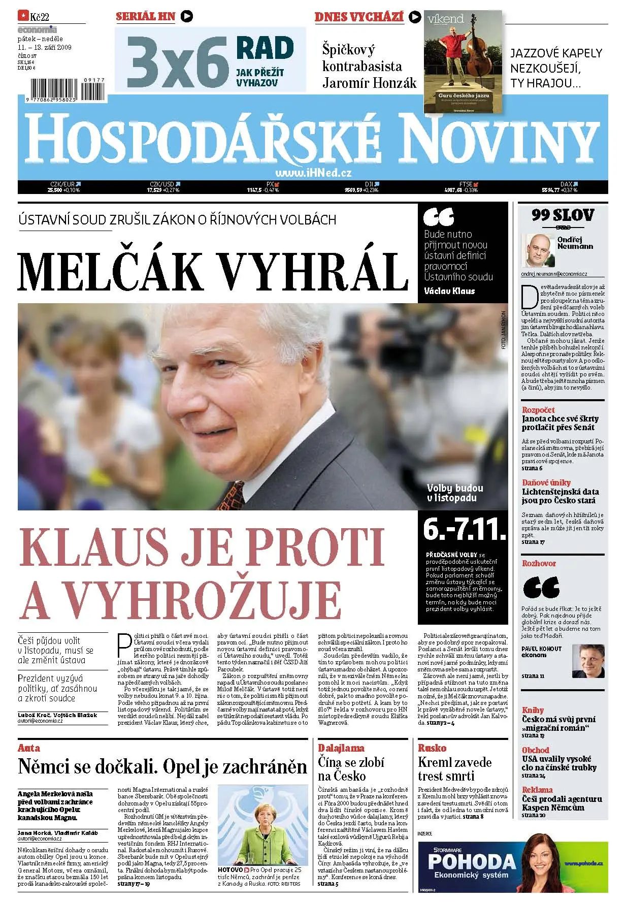 Hospodarske noviny from 11. 09. 2009