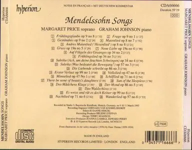 Mendelssohn: On Wings of Song - Graham Johnson, Margaret Price (2004)