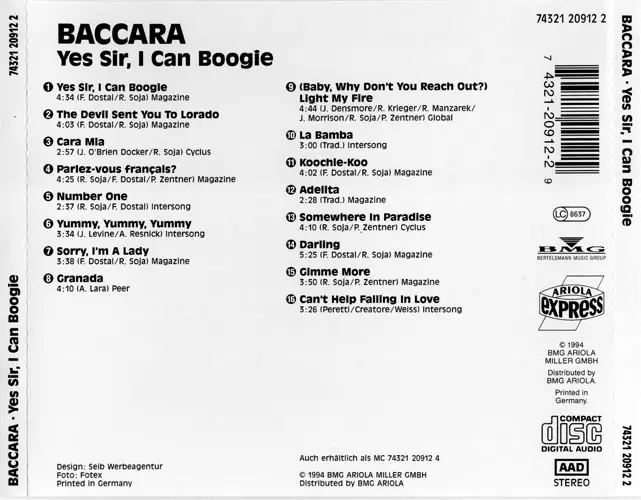 Баккара ноты. Baccara CD 1994. Yes Sir i can Boogie текст. Yes Sir, i can Boogie Baccara. Баккара Yes Sir, i can Boogie.