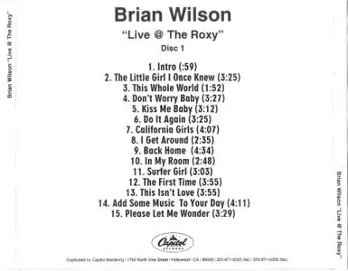 Brian Wilson - Live At The Roxy (2001) {2CD PROMO, Capitol Records}