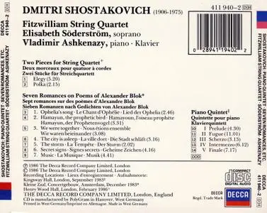 Fitzwilliam String Quartet, Elisabeth Söderström, Vladimir Ashkenazy - Shostakovich: Piano Quintet, Seven Romances (1987)
