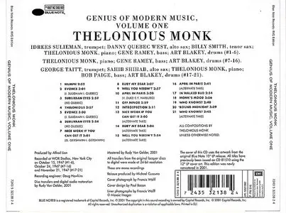 Thelonious Monk - Genius Of Modern Music, Volume 1 (1947) [2001 RVG Remaster]