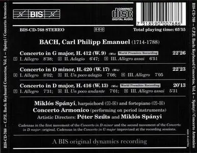 Miklós Spányi, Concerto Armonico - Carl Philipp Emanuel Bach: The Complete Keyboard Concertos, Vol. 4 (1997)