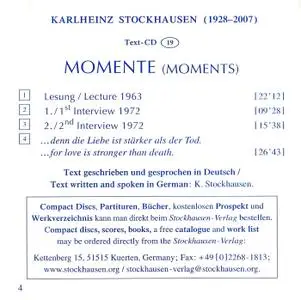 Karlheinz Stockhausen - Text-CD 19 - Momente 1963 (2008) {Stockhausen-Verlag}