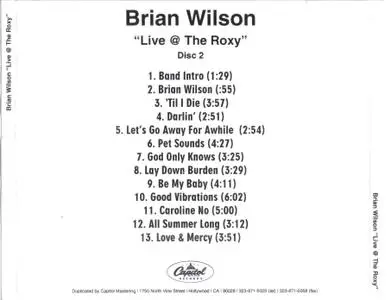 Brian Wilson - Live At The Roxy (2001) {2CD PROMO, Capitol Records}