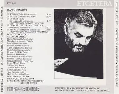 Franco Donatoni - Spiri, Fili, De Près, Refrain, Etwas Ruhiger im Ausdruck - Nieuw Ensemble (1988) {Etcetera KTC1053}