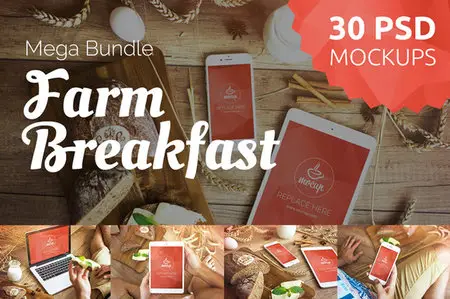 CreativeMarket - 30 PSD Farm Breakfast Mockups