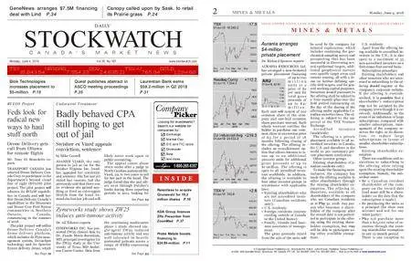 Stockwatch - Canada Daily – June 04, 2018