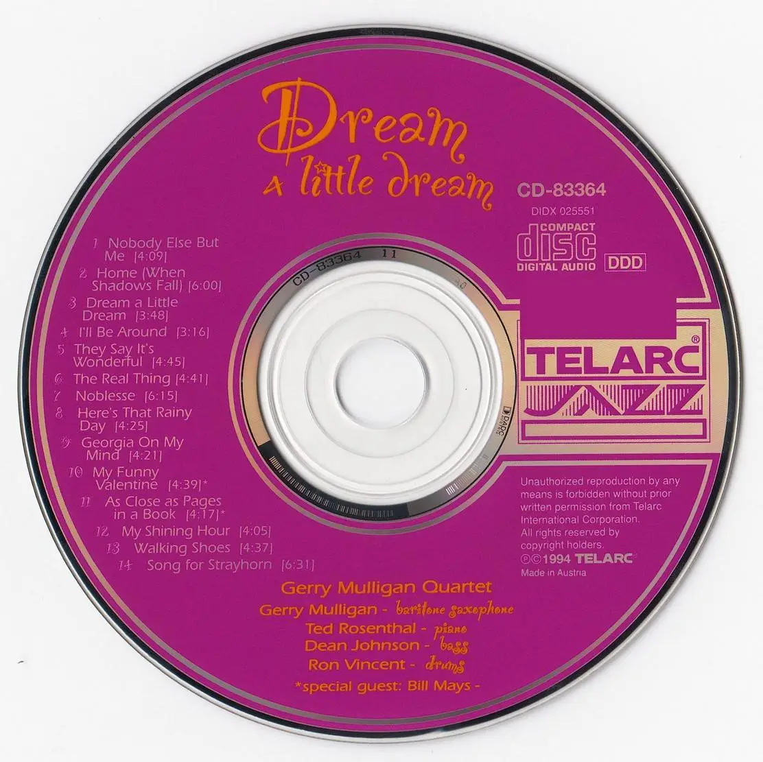 Gerry Mulligan Quartet - Dream A Little Dream (1994) {Telarc CD-83364}