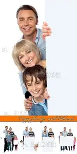 Happy family with billboards photo