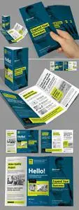 Tri-Fold Brochure in White and Dark Blue with Lime Accents 537602299