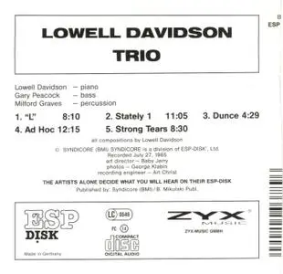 Lowell Davidson - Lowell Davidson Trio (1965) {ESP-Disk ESP1012-2 rel 2000}
