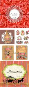 Vector - Vintage invitations with red flowers