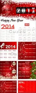 Vector - Red calendars 2014 with tree