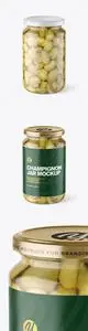 Clear Glass Jar with Champignons Mockup 97185