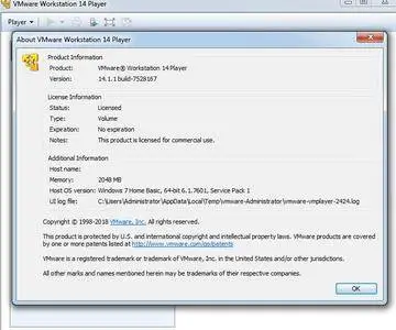 VMware Workstation Player 14.1.1 Build 7528167 Commercial