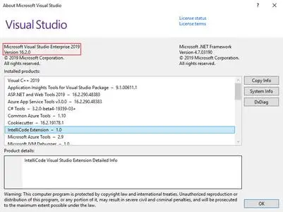 Microsoft Visual Studio 2019 version 16.2.0
