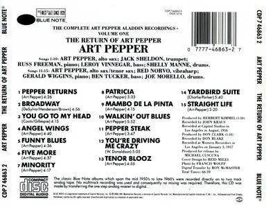 Art Pepper - The Return Of Art Pepper - The Complete Art Pepper Aladdin Recordings, Vol. 1 (1957) {Blue Note 46863 rel 1988}